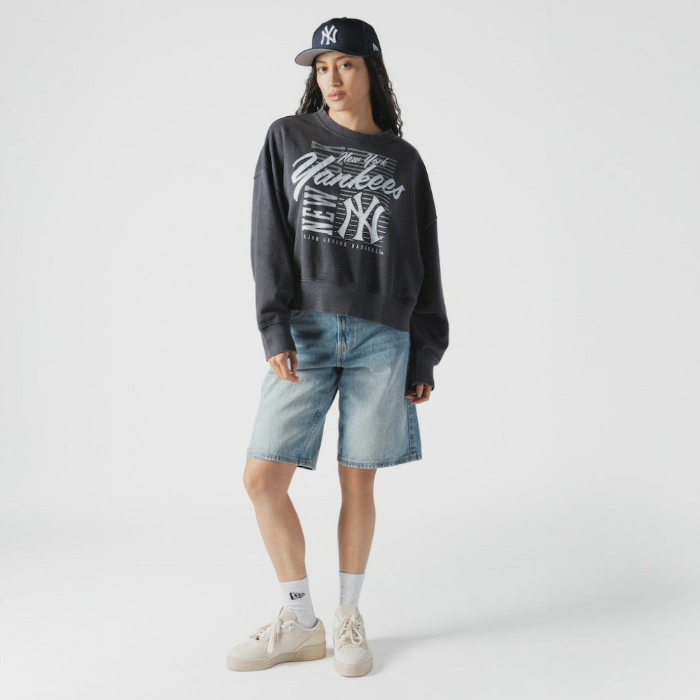 New York Yankees Women's Boxy Mineral Wash Dolmen Sleeve Cropped Sweatshirt Navy