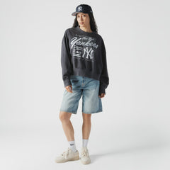 New York Yankees Women's Boxy Mineral Wash Dolmen Sleeve Cropped Sweatshirt Navy