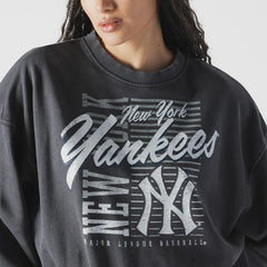 New York Yankees Women's Boxy Mineral Wash Dolmen Sleeve Cropped Sweatshirt Navy