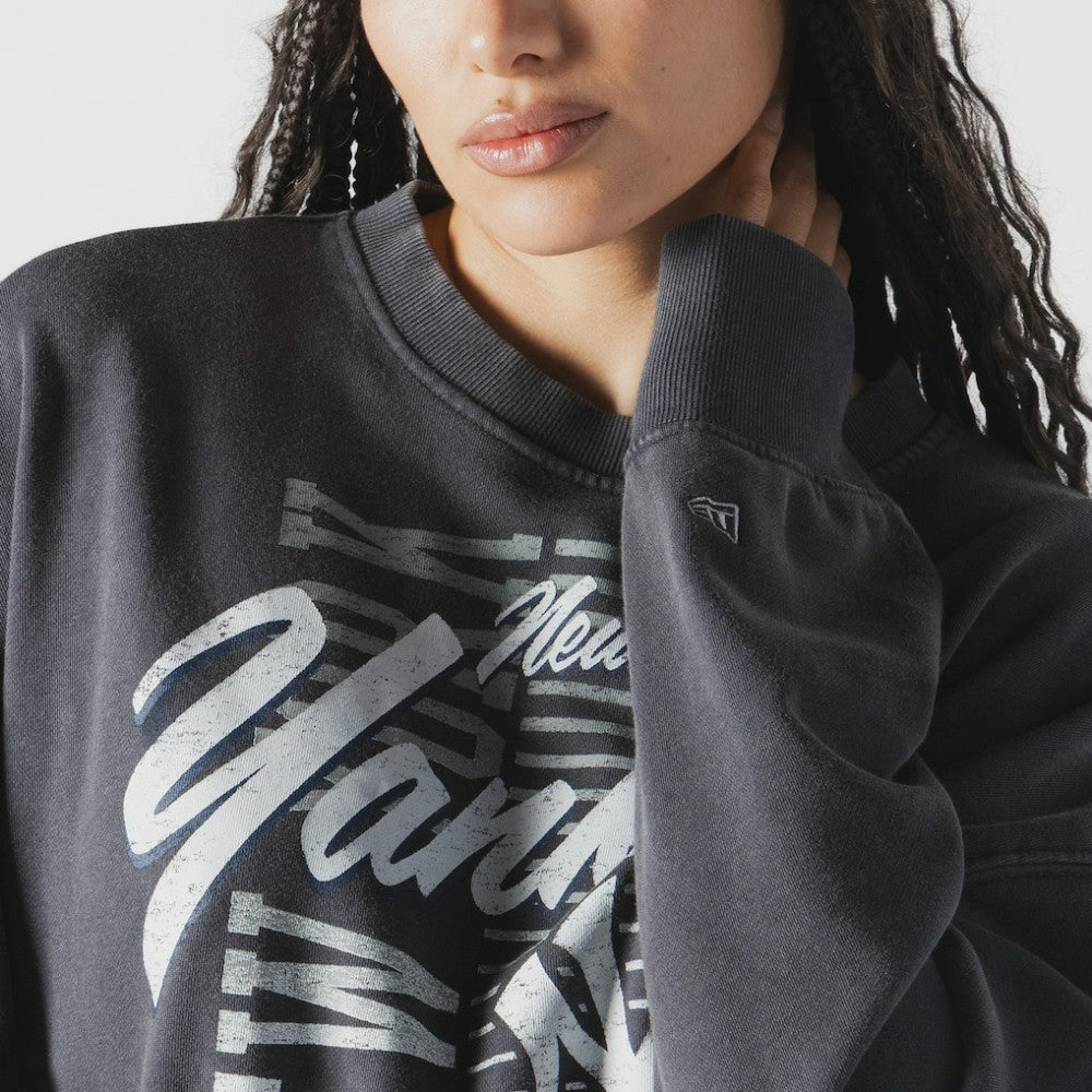 New York Yankees Women's Boxy Mineral Wash Dolmen Sleeve Cropped Sweatshirt Navy
