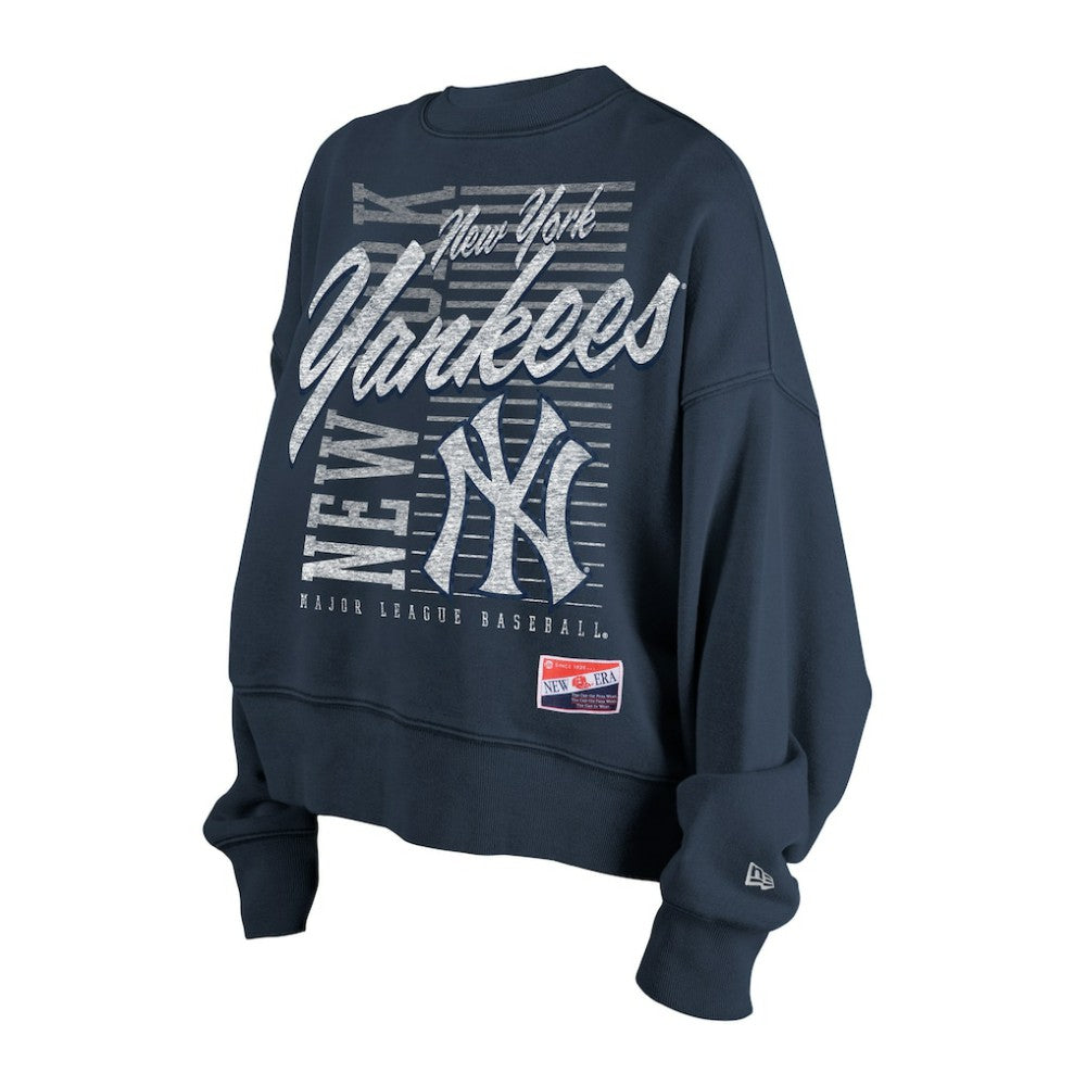 New York Yankees Women's Boxy Mineral Wash Dolmen Sleeve Cropped Sweatshirt Navy