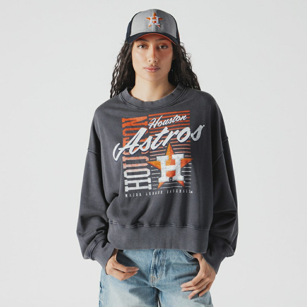 Houston Astros Women's Boxy Mineral Wash Dolmen Sleeve Cropped Sweatshirt Navy