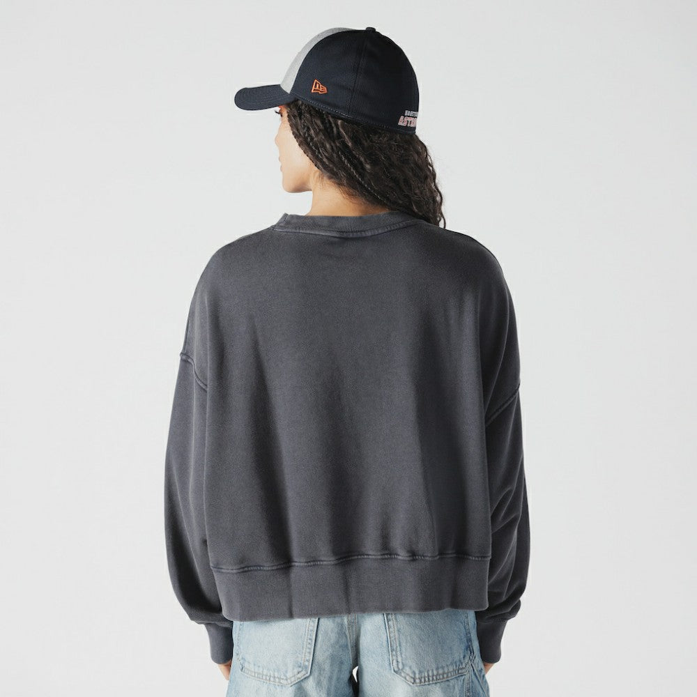 Houston Astros Women's Boxy Mineral Wash Dolmen Sleeve Cropped Sweatshirt Navy