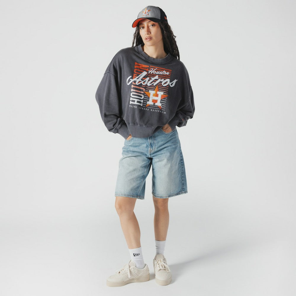 Houston Astros Women's Boxy Mineral Wash Dolmen Sleeve Cropped Sweatshirt Navy