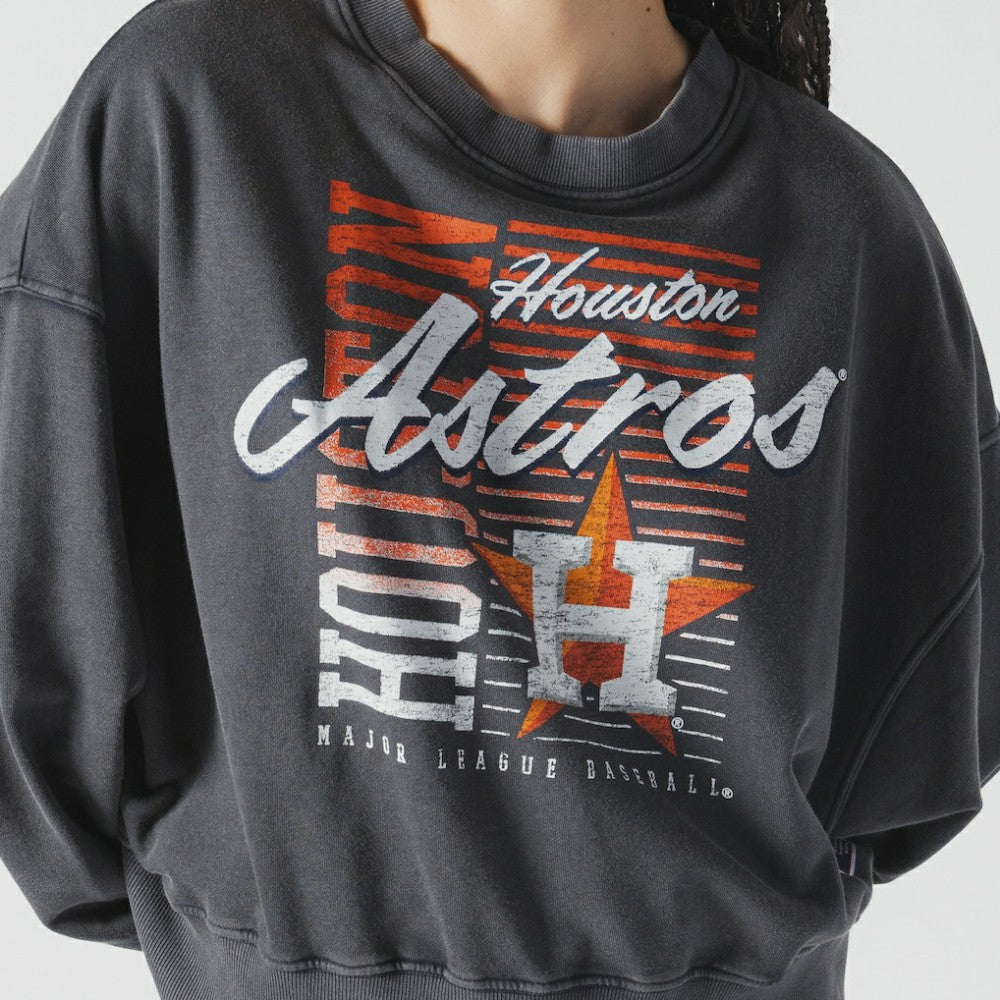 Houston Astros Women's Boxy Mineral Wash Dolmen Sleeve Cropped Sweatshirt Navy