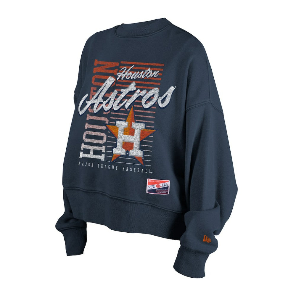 Houston Astros Women's Boxy Mineral Wash Dolmen Sleeve Cropped Sweatshirt Navy
