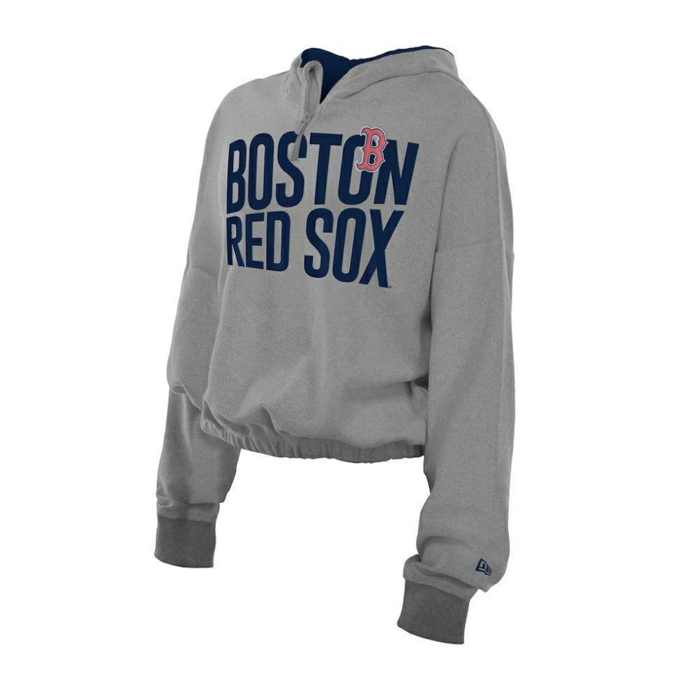 Boston Red Sox Women's Reversed Out French Terry Quarter-Zip Banded Crop Hoodie Heather Gray