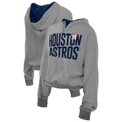 Houston Astros Women's Reversed Out French Terry Quarter-Zip Banded Crop Hoodie Heather Gray