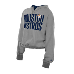 Houston Astros Women's Reversed Out French Terry Quarter-Zip Banded Crop Hoodie Heather Gray