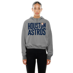 Houston Astros Women's Reversed Out French Terry Quarter-Zip Banded Crop Hoodie Heather Gray