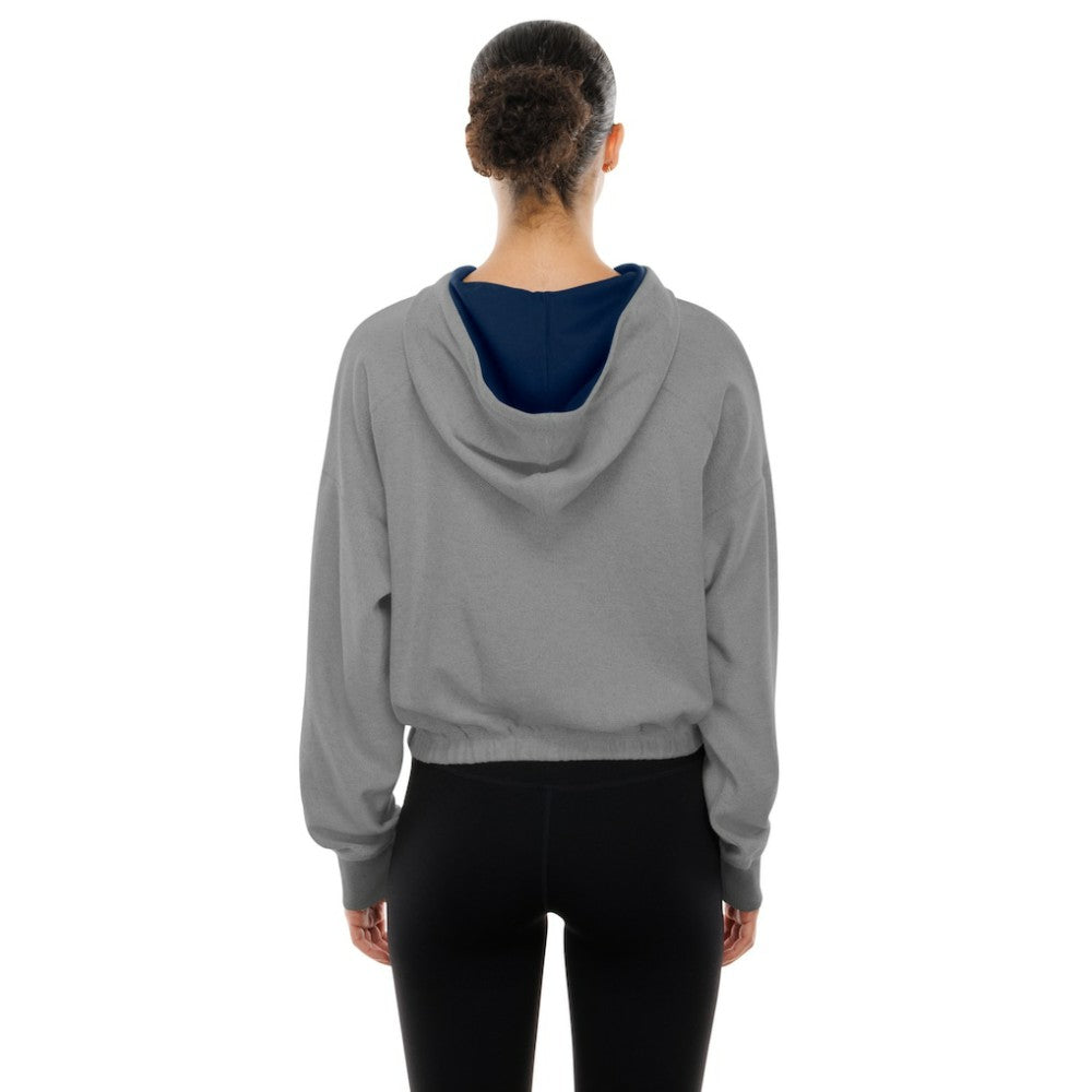 Houston Astros Women's Reversed Out French Terry Quarter-Zip Banded Crop Hoodie Heather Gray