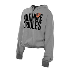 Baltimore Orioles Women's Reversed Out French Terry Quarter-Zip Banded Crop Hoodie Heather Gray