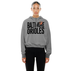 Baltimore Orioles Women's Reversed Out French Terry Quarter-Zip Banded Crop Hoodie Heather Gray
