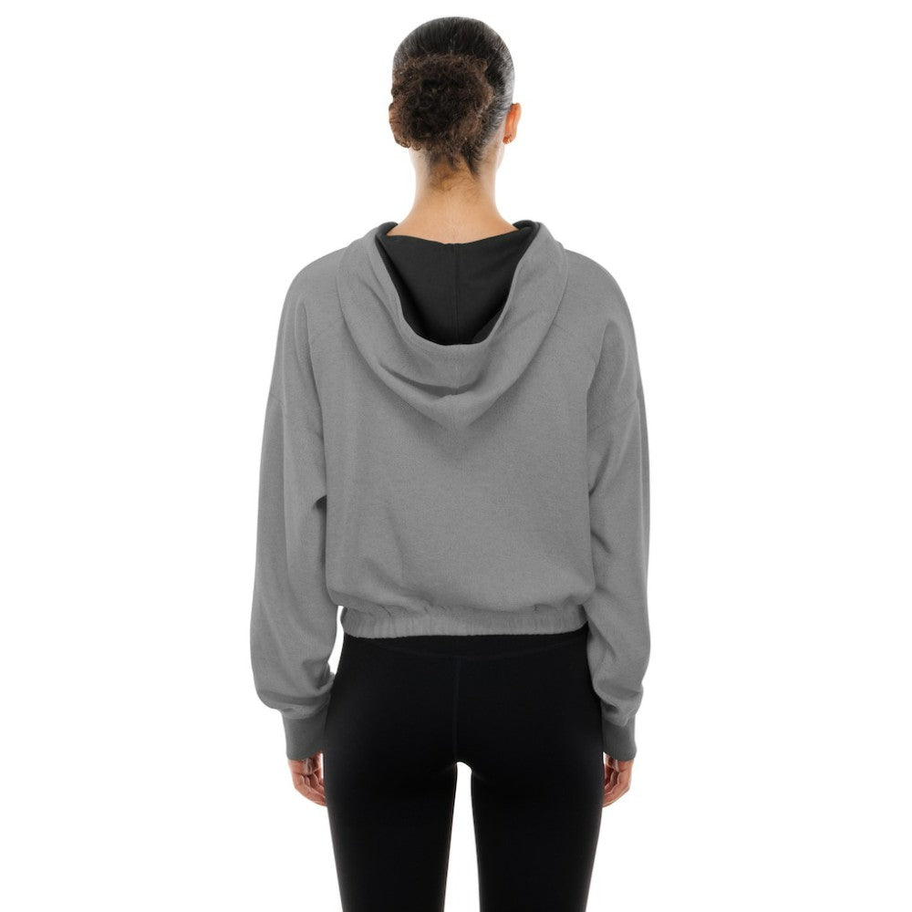 Baltimore Orioles Women's Reversed Out French Terry Quarter-Zip Banded Crop Hoodie Heather Gray