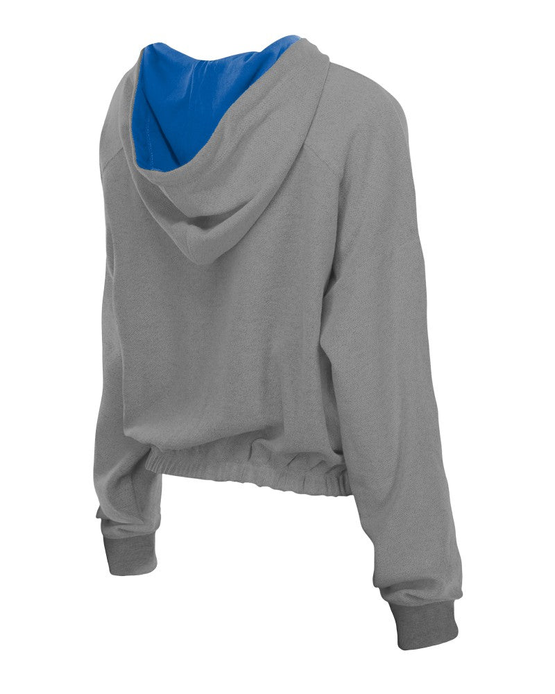 New York Mets Women's Reversed Out French Terry Quarter-Zip Banded Crop Hoodie Heather Gray