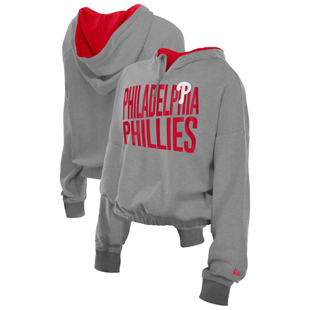 Philadelphia Phillies Women's Reversed Out French Terry Quarter-Zip Banded Crop Hoodie Heather Gray