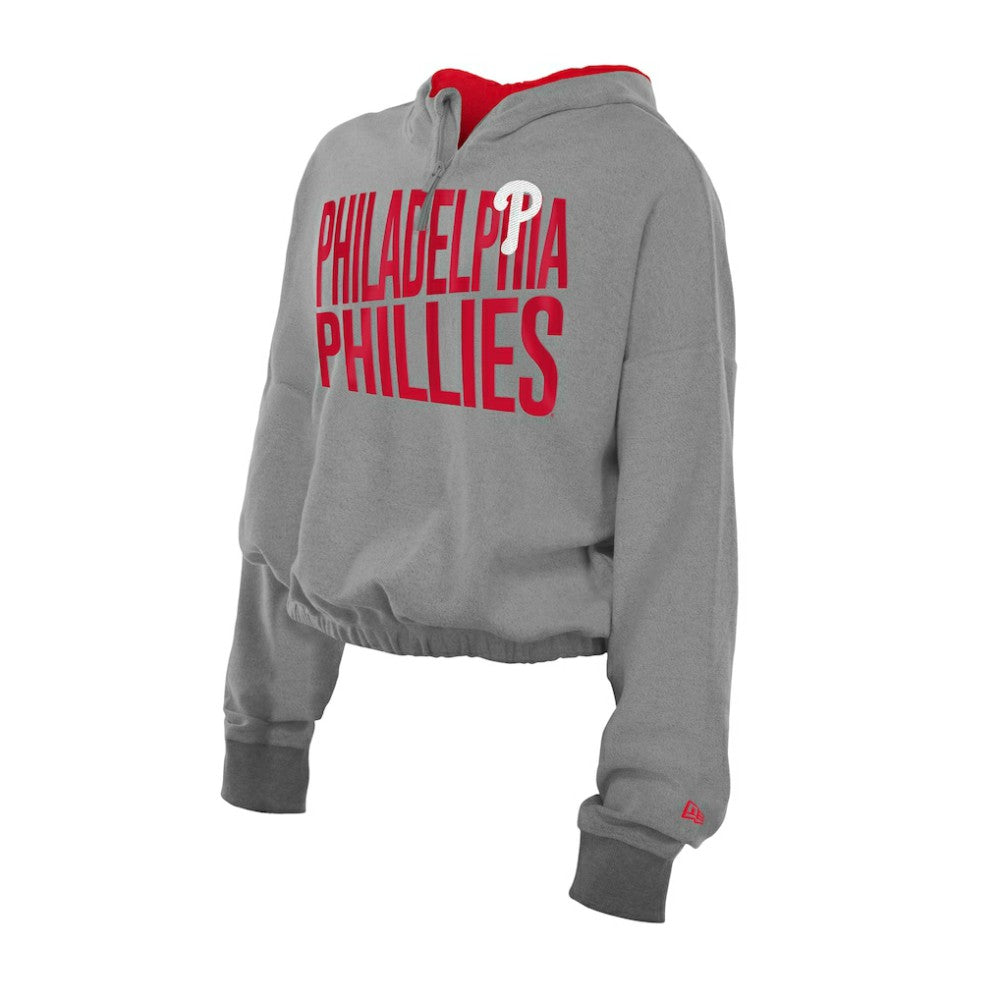 Philadelphia Phillies Women's Reversed Out French Terry Quarter-Zip Banded Crop Hoodie Heather Gray