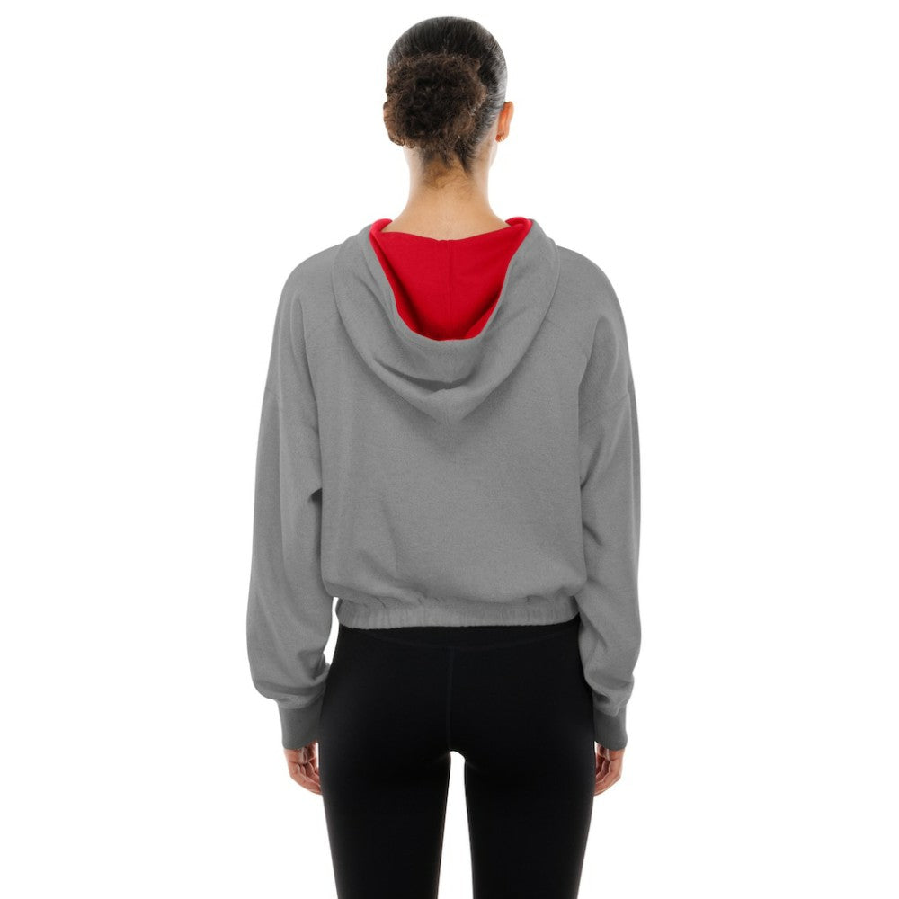 Philadelphia Phillies Women's Reversed Out French Terry Quarter-Zip Banded Crop Hoodie Heather Gray