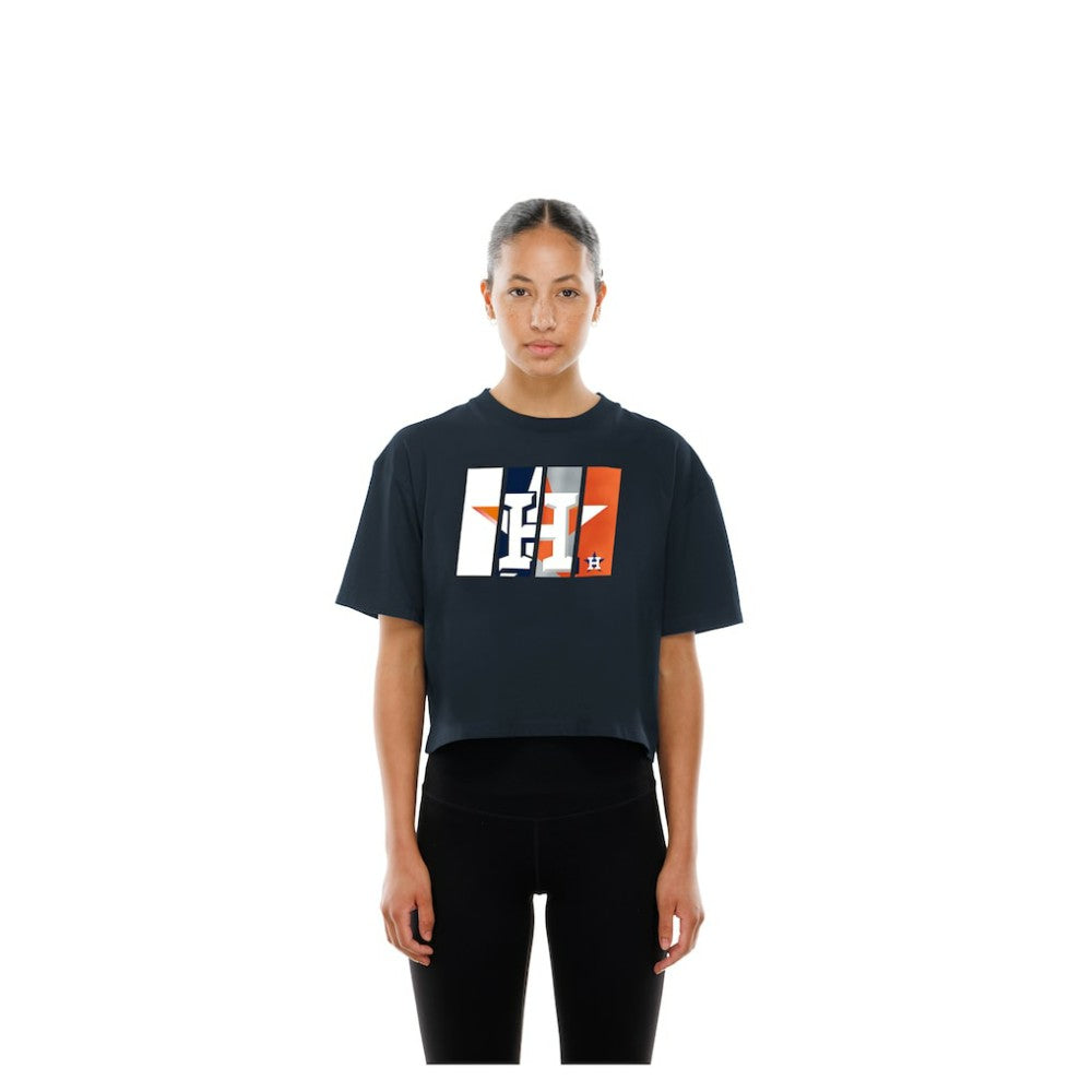 Houston Astros Women's Boxy Foil Logo T-Shirt Navy