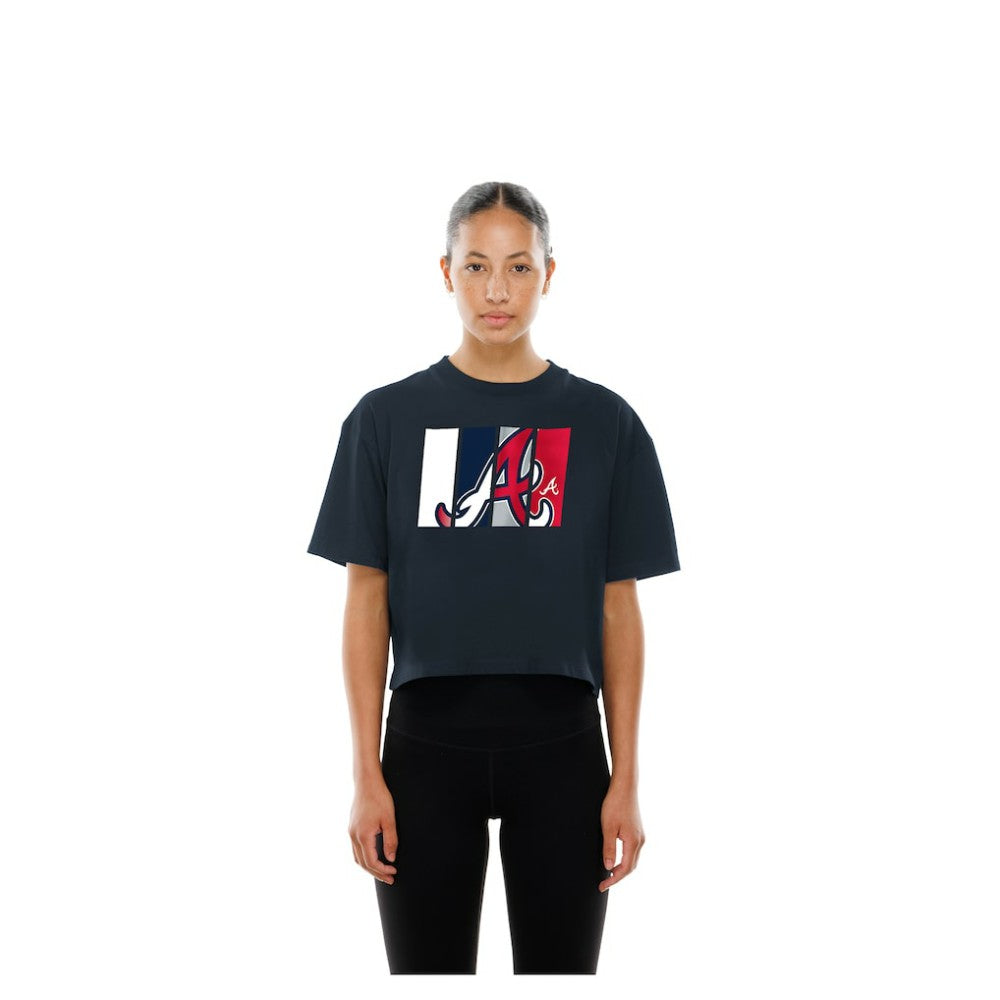Atlanta Braves Women's Boxy Foil Logo T-Shirt Navy