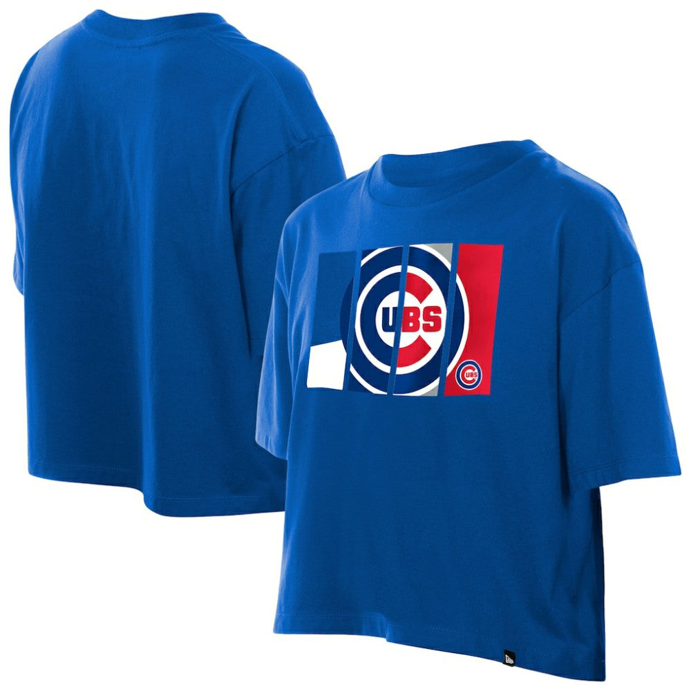 Chicago Cubs Women's Boxy Foil Logo T-Shirt Royal