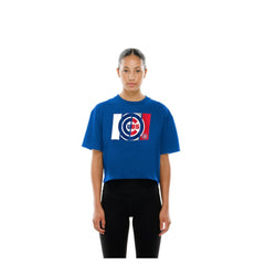 Chicago Cubs Women's Boxy Foil Logo T-Shirt Royal