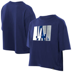 Los Angeles Dodgers Women's Boxy Foil Logo T-Shirt Royal