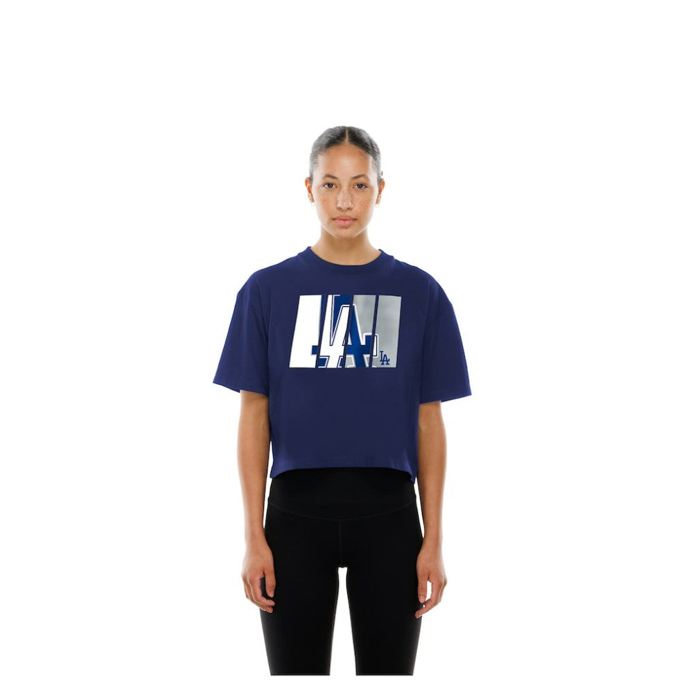 Los Angeles Dodgers Women's Boxy Foil Logo T-Shirt Royal
