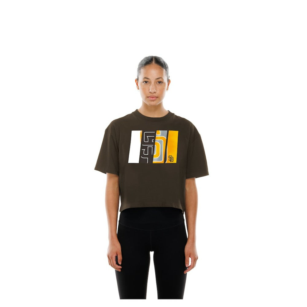 San Diego Padres Women's Boxy Foil Logo T-Shirt Brown