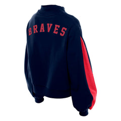 Atlanta Braves Women's Mock Neck Balloon Sleeve Sweatshirt Navy