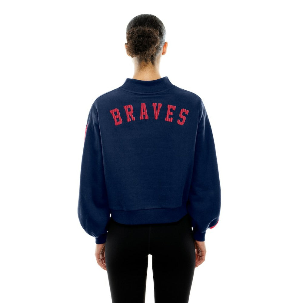 Atlanta Braves Women's Mock Neck Balloon Sleeve Sweatshirt Navy