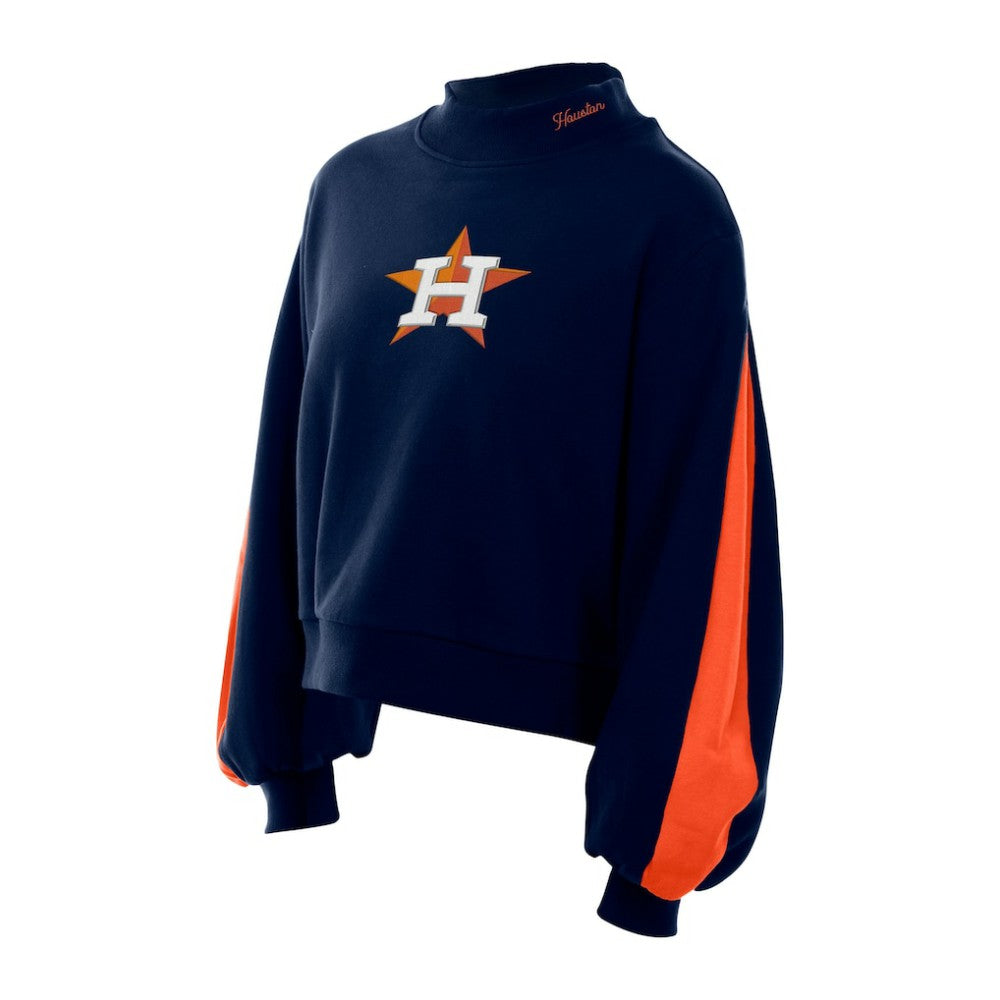 Houston Astros Women's Mock Neck Balloon Sleeve Sweatshirt Navy