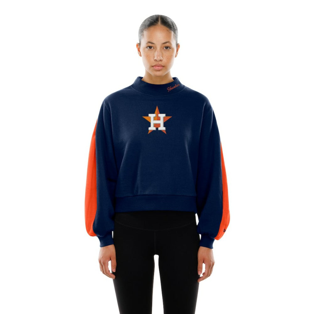 Houston Astros Women's Mock Neck Balloon Sleeve Sweatshirt Navy