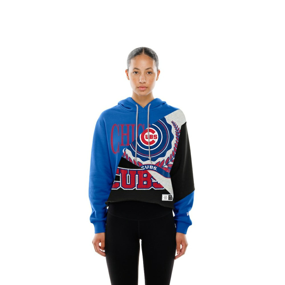 Chicago Cubs Women's Upcycled Color Block Cropped Boxy Hoodie