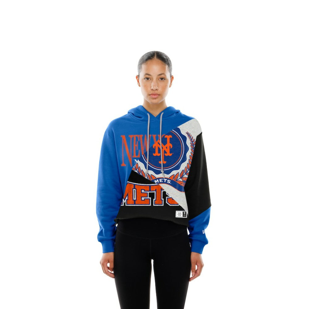New York Mets Women's Upcycled Color Block Cropped Boxy Hoodie