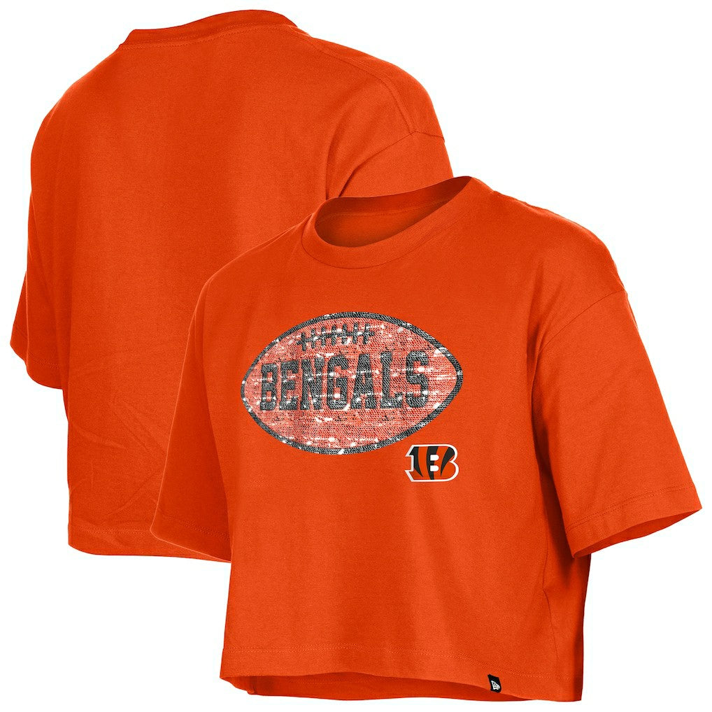Cincinnati Bengals New Era Girl's Flip Sequin Boxy T-Shirt - Orange for sale