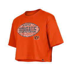 Cincinnati Bengals New Era Girl's Flip Sequin Boxy T-Shirt - Orange for sale