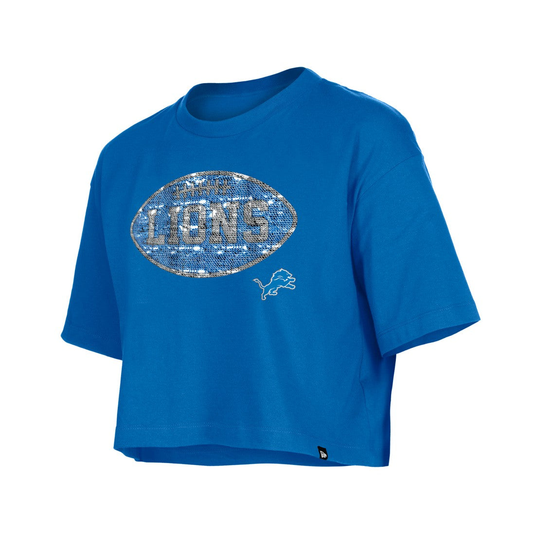 Detroit Lions New Era Girl's Flip Sequin Boxy T-Shirt - Blue outlet
