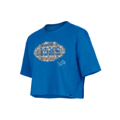 Detroit Lions New Era Girl's Flip Sequin Boxy T-Shirt - Blue outlet