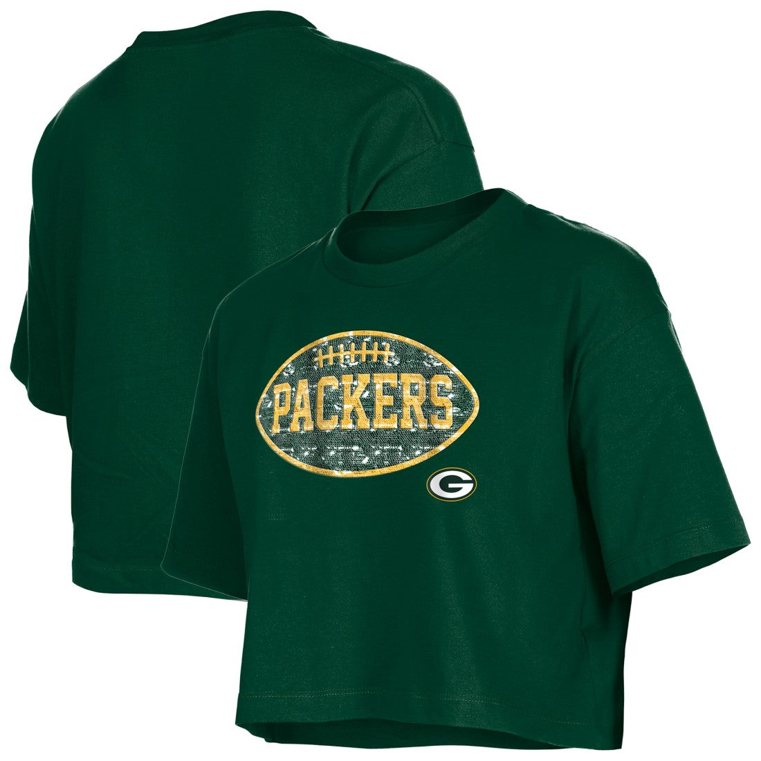 Green Bay Packers New Era Girl's Flip Sequin Boxy T-Shirt - Green outlet