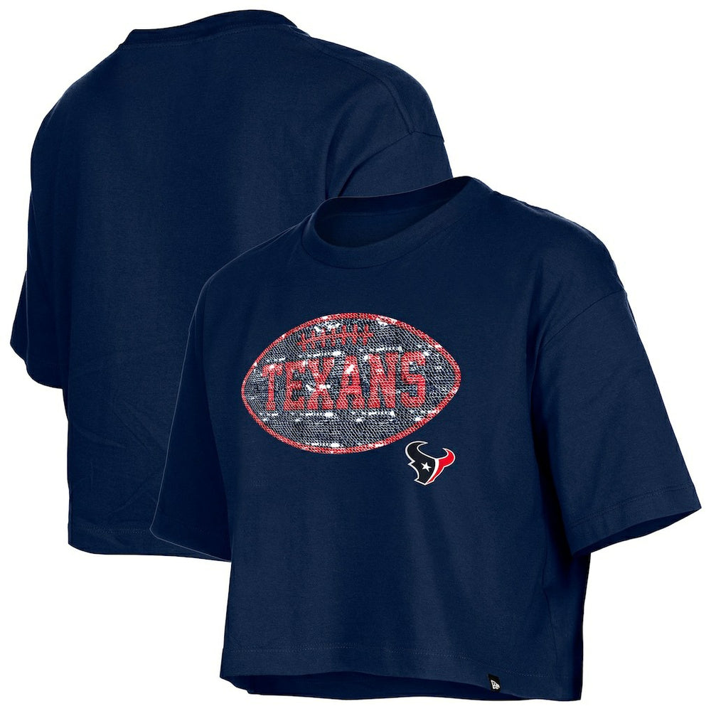 Houston Texans New Era Girl's Flip Sequin Boxy T-Shirt - Navy cheap