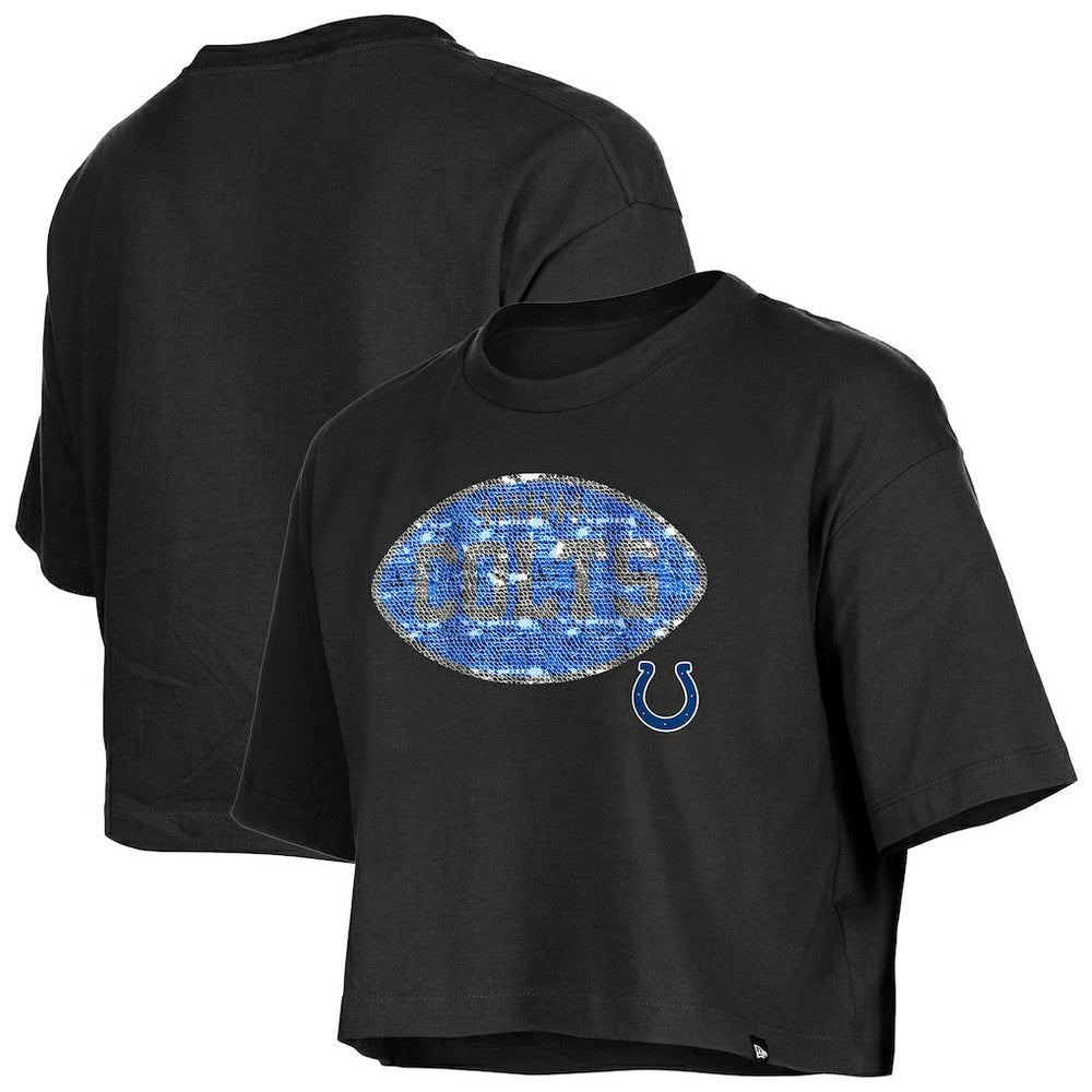 Indianapolis Colts New Era Girl's Flip Sequin Boxy T-Shirt - Black online