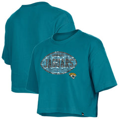 Jacksonville Jaguars New Era Girl's Flip Sequin Boxy T-Shirt - Teal for sale