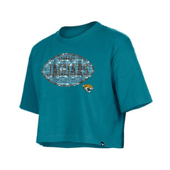 Jacksonville Jaguars New Era Girl's Flip Sequin Boxy T-Shirt - Teal for sale