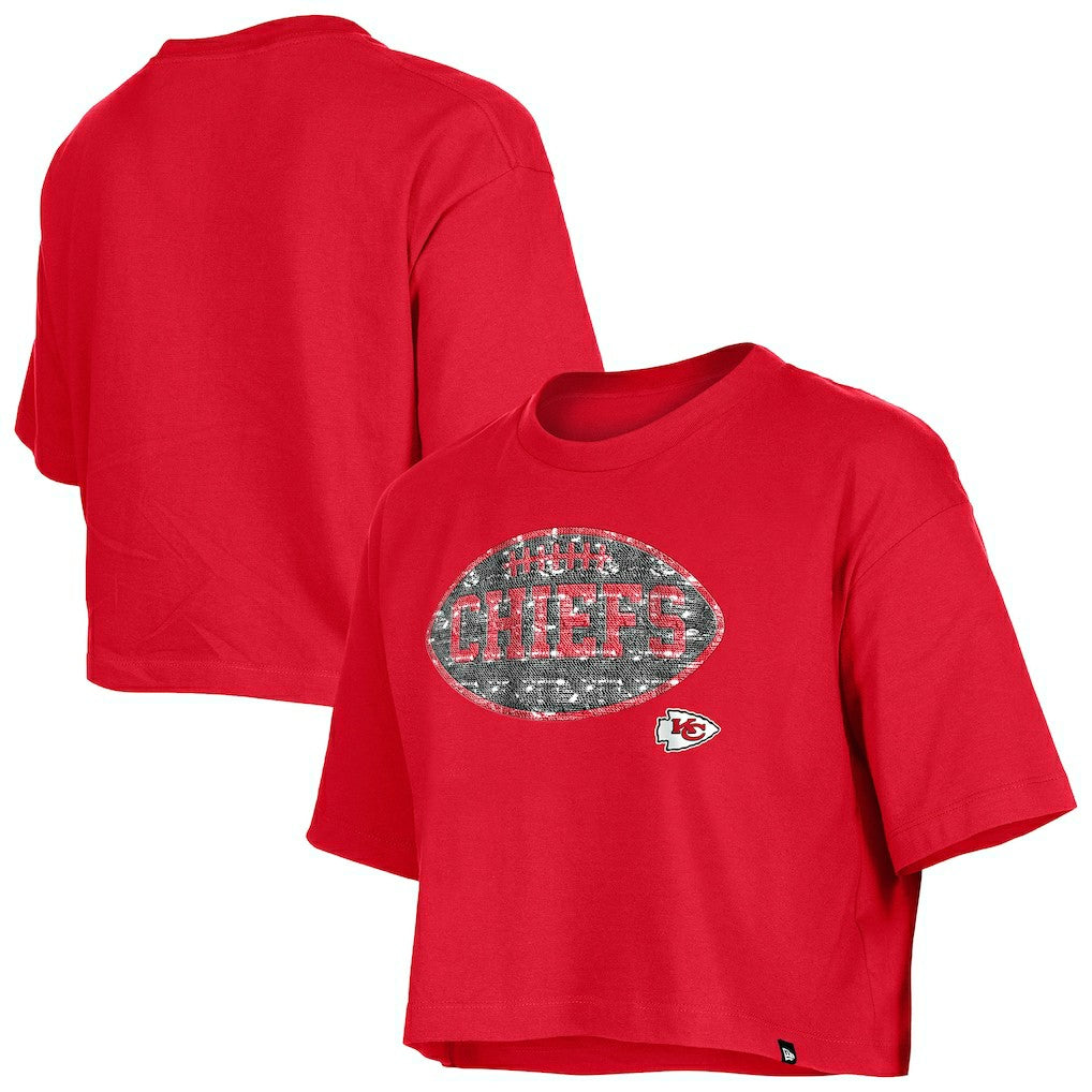 Kansas City Chiefs New Era Girl's Flip Sequin Boxy T-Shirt - Red for sale