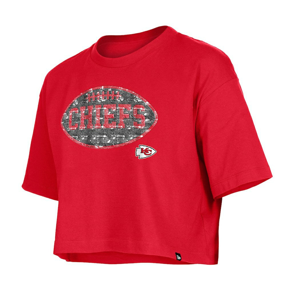Kansas City Chiefs New Era Girl's Flip Sequin Boxy T-Shirt - Red for sale