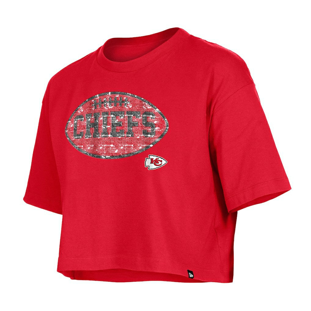 Kansas City Chiefs New Era Girl's Flip Sequin Boxy T-Shirt - Red for sale