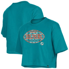Miami Dolphins New Era Girl's Flip Sequin Boxy T-Shirt - Aqua outlet