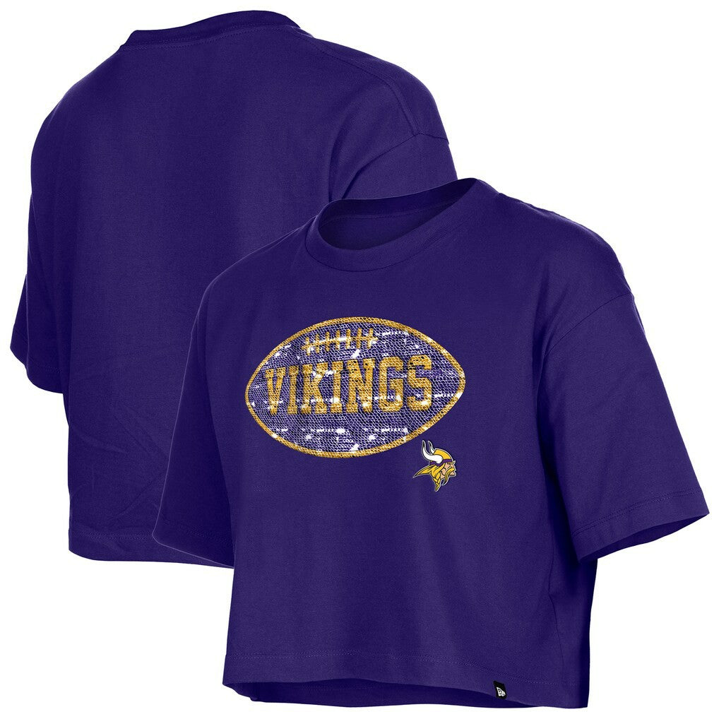 Minnesota Vikings New Era Girl's Flip Sequin Boxy T-Shirt - Purple on sale