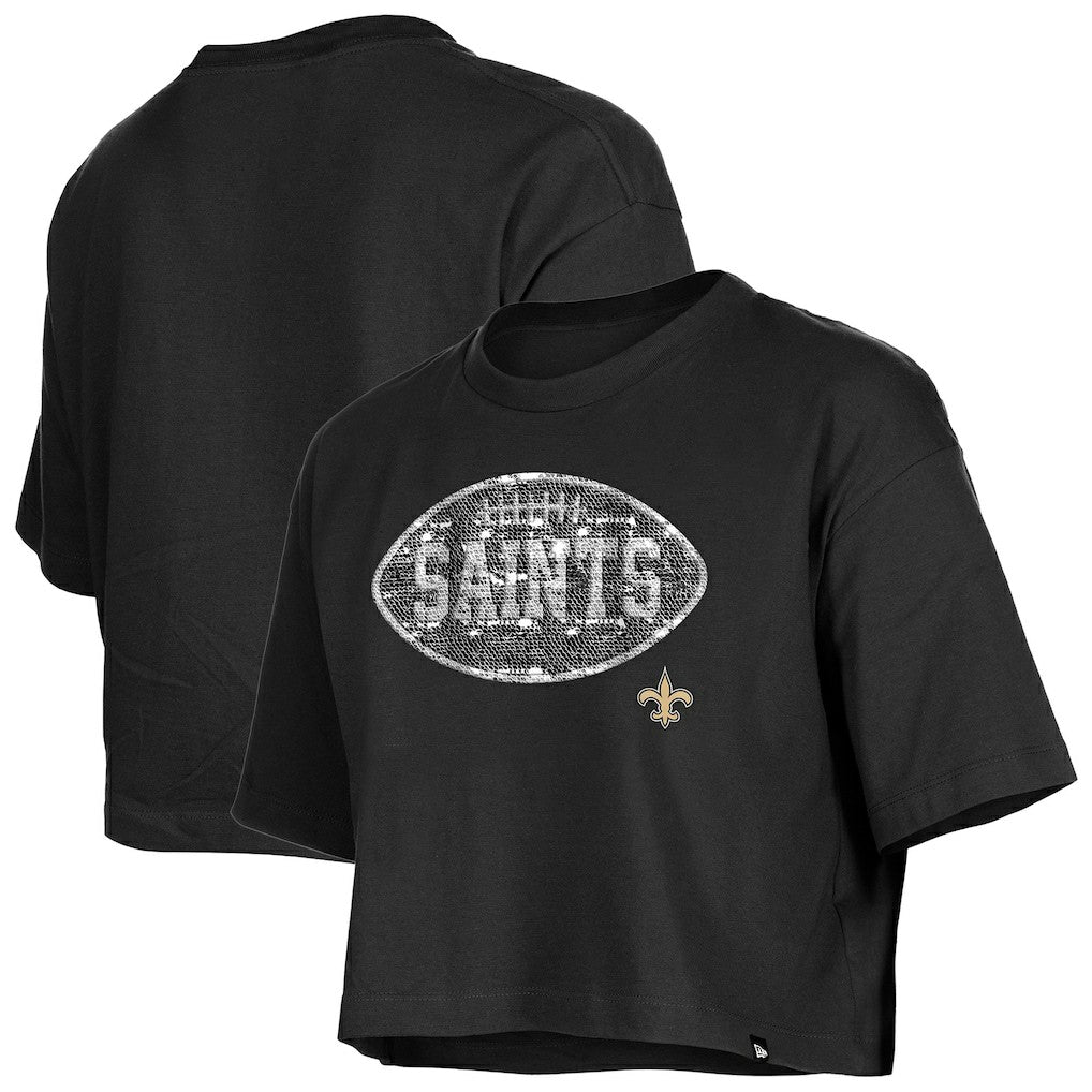 New Orleans Saints New Era Girl's Flip Sequin Boxy T-Shirt - Black discount